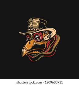 plague doctor vector illustration, mascot, icon, vintage style.