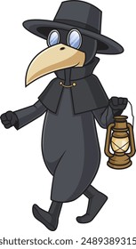 Pestarzt geht mit Laterne Vektorillustration