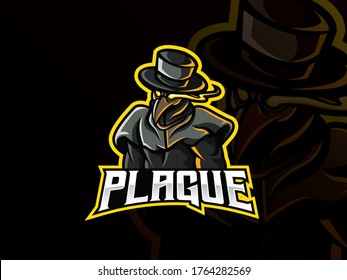 Plague mascot sport logo design. Doctor plague mascot vector illustration logo. Dark themed mascot design, Emblem design for esports team. Vector illustration