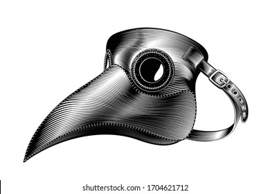 Plague mask vector illustration. Medieval medical mask ink engraving. svg