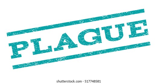 Plague watermark stamp. Text caption between parallel lines with grunge design style. Rubber seal stamp with scratched texture. Vector cyan color ink imprint on a white background.