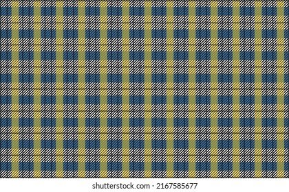 Plaid background, check seamless pattern in yellow and blue Vector fabric texture for textile print, wrapping paper, gift card or wallpaper.