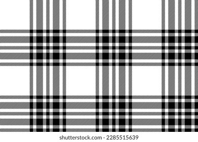 Plaid background, check seamless pattern in black and white. Vector fabric texture for textile print, wrapping paper, gift card, wallpaper flat design.