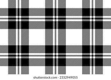 Plaid background, check seamless pattern in black and white. Vector fabric texture for textile print, wrapping paper, gift card, wallpaper flat design.