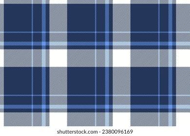 Plaid background, check seamless pattern in blue. Vector fabric texture for textile print, wrapping paper, gift card, wallpaper flat design.