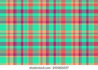 Tejido de textura sin costuras con un patrón de tela de vector tartán en colores verde azulado y rosa.
