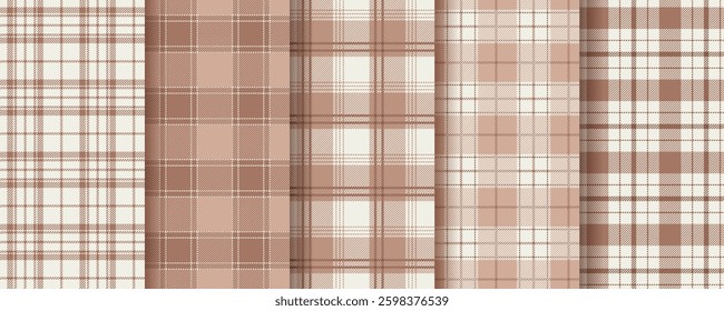 Plaid background. Tartan seamless pattern. Lumberjack check tablecloth. Flannel beige brown texture. Gingham fabrics. Shirt textile. Buffalo abstract design. Vichy cloth prints. Vector illustration