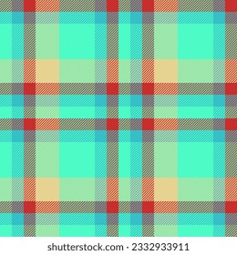 Plaid background textile of tartan seamless texture with a pattern check fabric vector in turquoise and red colors.