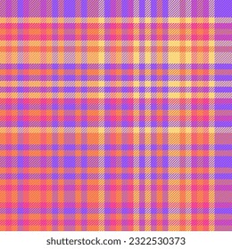 Colocar la textura de fondo de la tela textil tartán con un vector de control de patrones sin fisuras en colores naranja y violeta.
