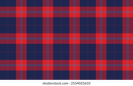 Plaid, blue, red, blue, modern seamless cross line pattern for textiles, and for designing clothes, skirts or decorative fabrics. Vector illustration.