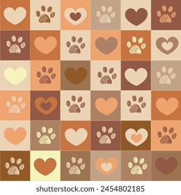 
Plaid brown hearts and paws pattern