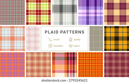 Plaid bundle built for product mockups. Summer tartan backgrounds enhance presentation. Vector clarity supports realism.