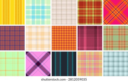 Plaid bundle built for product mockups. Kidswear tartan backgrounds enhance presentation. Vector clarity supports realism.