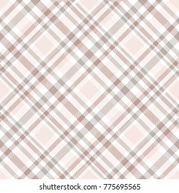 Plaid check. All over fabric print in shades of ivory, grey, pale reddish brown and white. Seamless texture for home decor textiles, upholstery, fashion clothing & scrapbooking paper printables. 