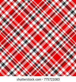 Plaid check. All over fabric print in red, black and white. Seamless texture for home decor textiles, upholstery, fashion clothing & scrapbooking paper printables. 