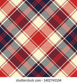 Plaid check diagonal fabric texture seamless pattern. Vector illustration.