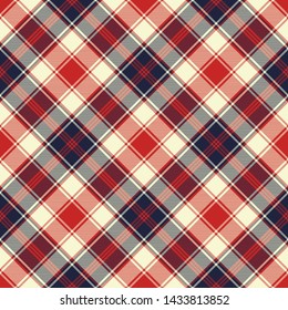 Plaid check diagonal fabric texture seamless pattern. Vector illustration.