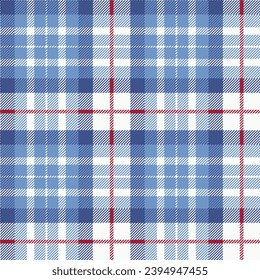 Plaid and check modern repeat pattern.Plaid pattern vector in light blue, white, and red. Pixel broadcloth menswear fabric. Seamless check plaid for textile design.