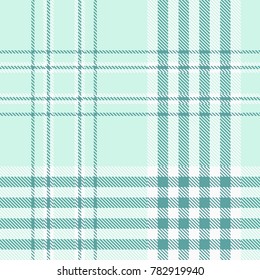 Plaid check in pale turquoise, teal green and white. Seamless fabric texture pattern.