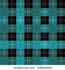 Plaid check patten. Checkered fabric print in shades of blue, indigo, violet and white. Seamless vector texture.
