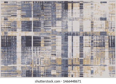 Plaid check patten in indigo, navy, beige, cream and pale beige . Modern vintage effect fabric texture print design for carpet, rug, flooring, blanket digital or weaving pattern