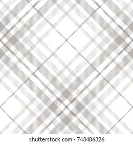 Plaid check patten in pastel grey, dusty beige and white. Seamless fabric texture. Diagonal print.