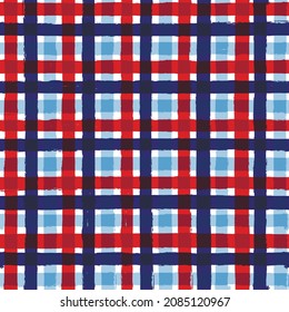 Plaid Check Patten. Nahtlose Vektorgrafik-Textur-Druck. dunkle Marine, blaue, rote und weiße Streifen, karierte männliche grafische Hintergrund.