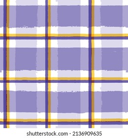 Plaid check patten. Seamless vector tartan texture print. lilac and white watercolor stripes, checkered male graphic background.