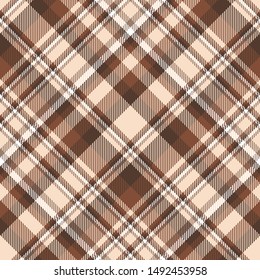 Plaid check pattern beige, brown and white. All over fabric texture print.