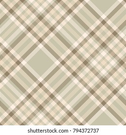 Plaid check pattern in beige, ivory off-white and brown. Seamless fabric texture for digital textile printing.