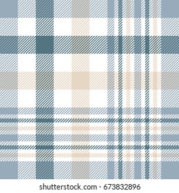 Plaid Check Pattern In Beige, White, Dusty Teal Green And Grayish Blue. Seamless Fabric Texture Print