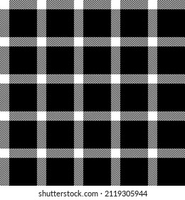 Plaid check pattern black white. Seamless fabric texture. Tartan textile print design.