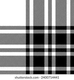 Plaid check pattern black white. Seamless fabric texture. Tartan textile print design.