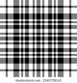 Plaid-Scheckmuster in Schwarz-Weiß. Nahtlose Textur. Tartan Stoffdruck.