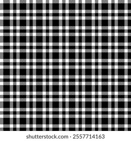 Plaid check pattern in black and white. Seamless fabric texture. Tartan textile print.