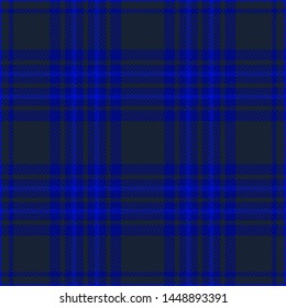 Plaid check pattern in blue and dark blackish navy. Seamless fabric texture.
