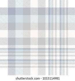 Plaid Check Pattern In Blue, Grey, Pale Beige And White. Seamless Fabric Texture Print. 