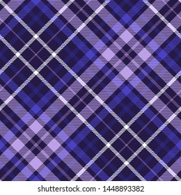Plaid check pattern in blue, orchid, navy and indigo. Seamless fabric texture.