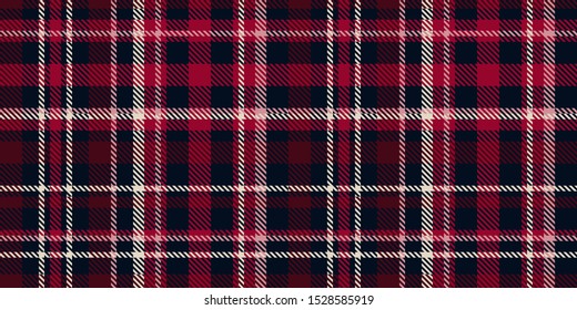 Plaid check pattern. Checkered fabric print in shades of Burgundy and red. Seamless vector texture.