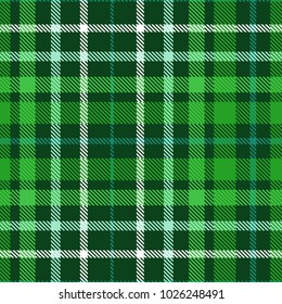 Plaid check pattern in dark green, forest green, myrtle, aqua and white. Seamless fabric texture print. 