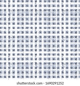 Plaid check pattern in dusty blue, pale grayish taupe, dark navy and white in vector
