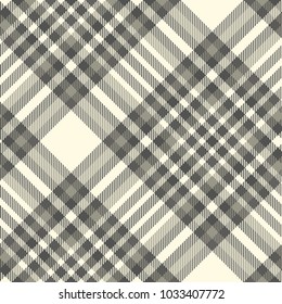 Plaid check pattern in grey, taupe and pale beige. Seamless fabric texture print. 