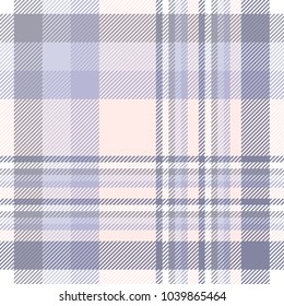 Plaid check pattern in lavender, soft purple, peach pink and white. Seamless fabric texture background. 