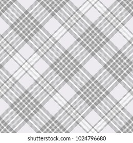Plaid check pattern in light grey and white. Seamless fabric texture print. 