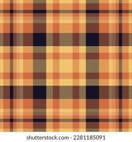 Plaid check pattern in orange and red colors. Seamless fabric texture. Tartan textile print design.