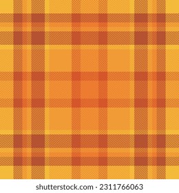 Plaid check pattern in orange and red colors. Seamless fabric texture. Tartan textile print design.