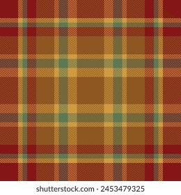 Plaid check pattern in orange and red colors. Seamless fabric texture. Tartan textile print.