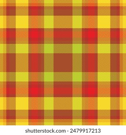 Plaid check pattern in orange and red colors. Seamless fabric texture. Tartan textile print.