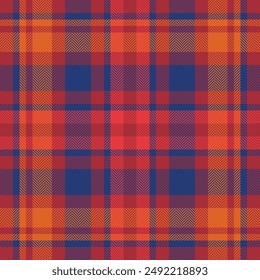 Plaid check pattern in orange and red colors. Seamless fabric texture. Tartan textile print.