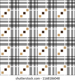 Plaid check pattern in pastel grey, dusty beige and white. Seamless fabric texture print.eps 10